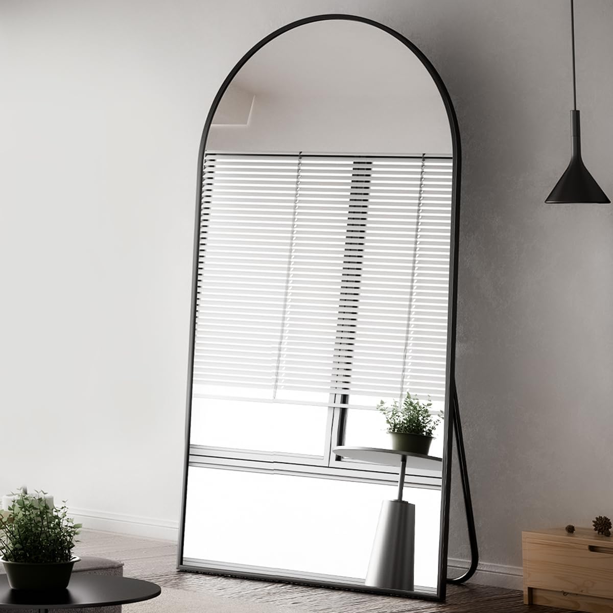 VooBang Oversized Full Length Mirror, 76" x 34" Arch Floor Mirror with Stand, Aluminum Alloy Frame Full Body Mirror for Bedroom Bathroom Living Room Decor, Black