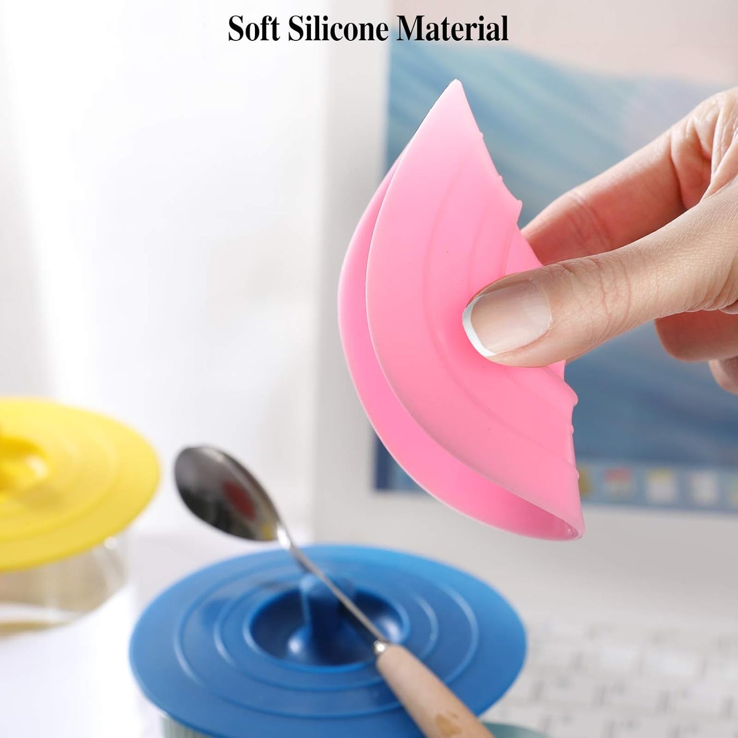 Silicone Cup Covers (Set of 4) ， Multicolored Silicone Lids for Mugs, Cups, Tea Pots,Flexible Mug Covers，Hot Cup Lids for Coffee & Tea