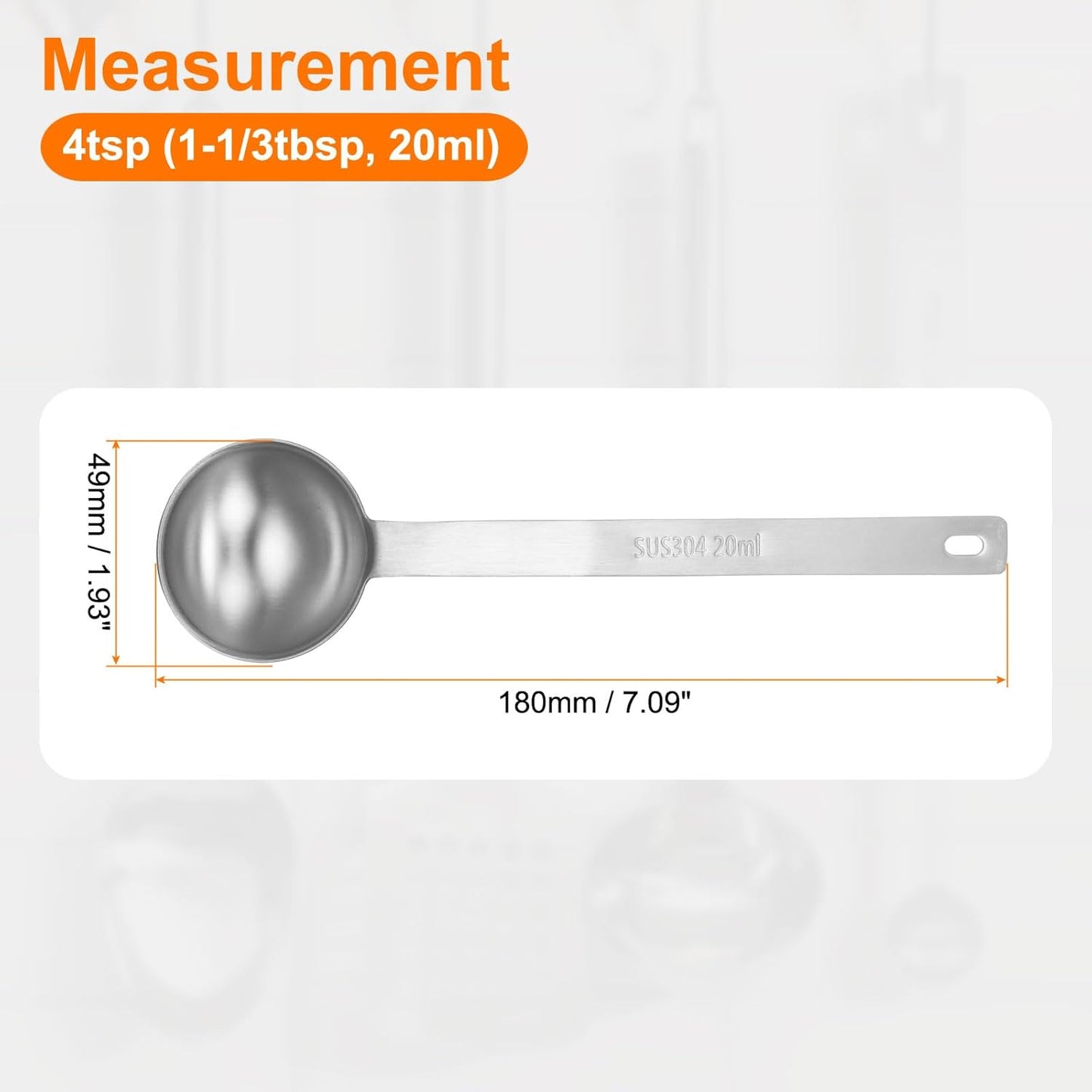 HARFINGTON Single Measuring Spoon 4tsp (1-1/3tbsp, 20ml) Teaspoon/Tablespoon 304 Stainless Steel Single Tiny Square Bowl Measuring Spoon Long Handle Measure Scoop