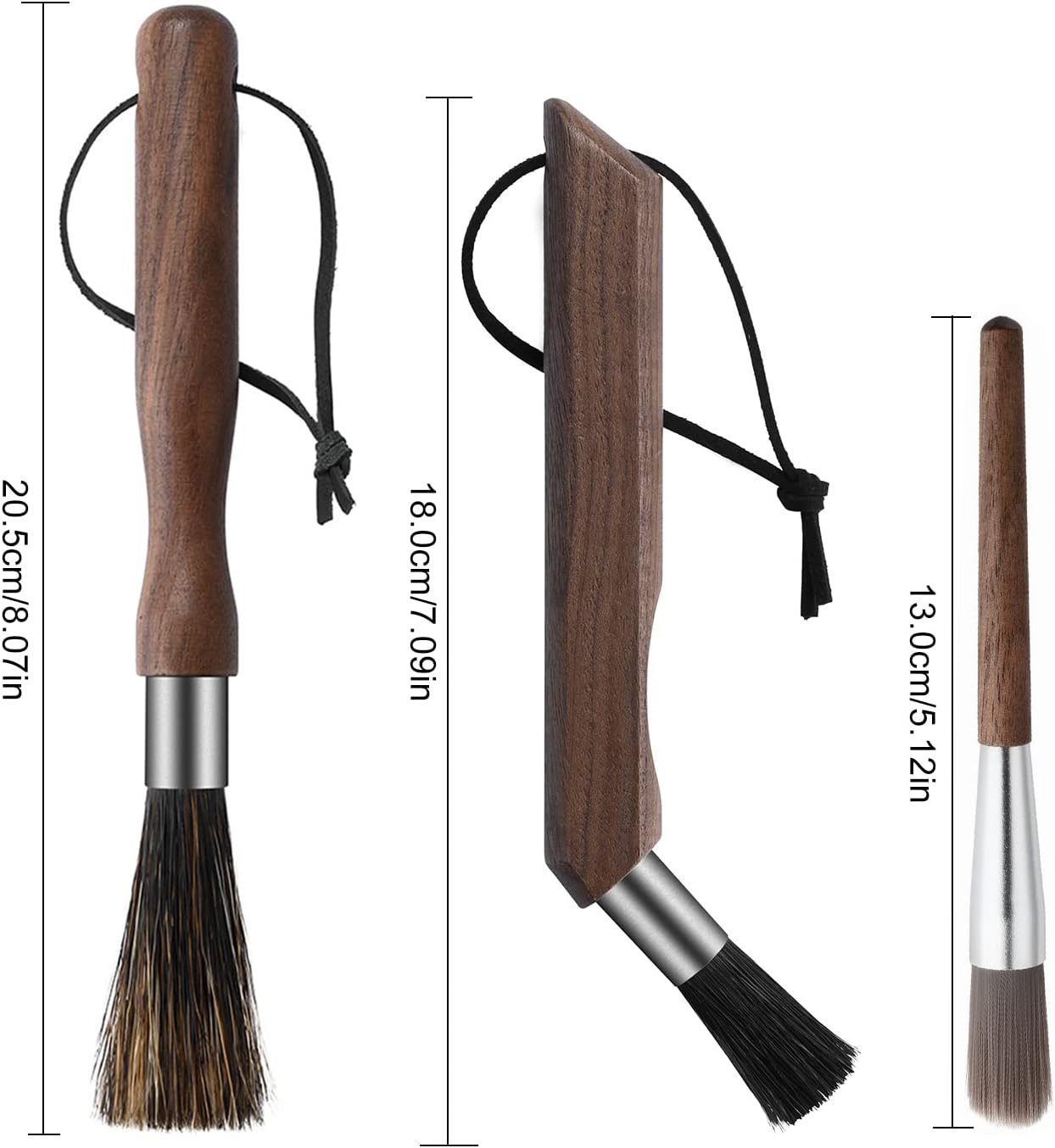 3PCS Professional Coffee Brush, Coffee Grinder Brush Set, Natural Boar Bristles Black Walnut Handle Espresso Machine Cleaning Tool, Coffee Cleaner Brushes Coffee Tool for Barista Home Kitchen