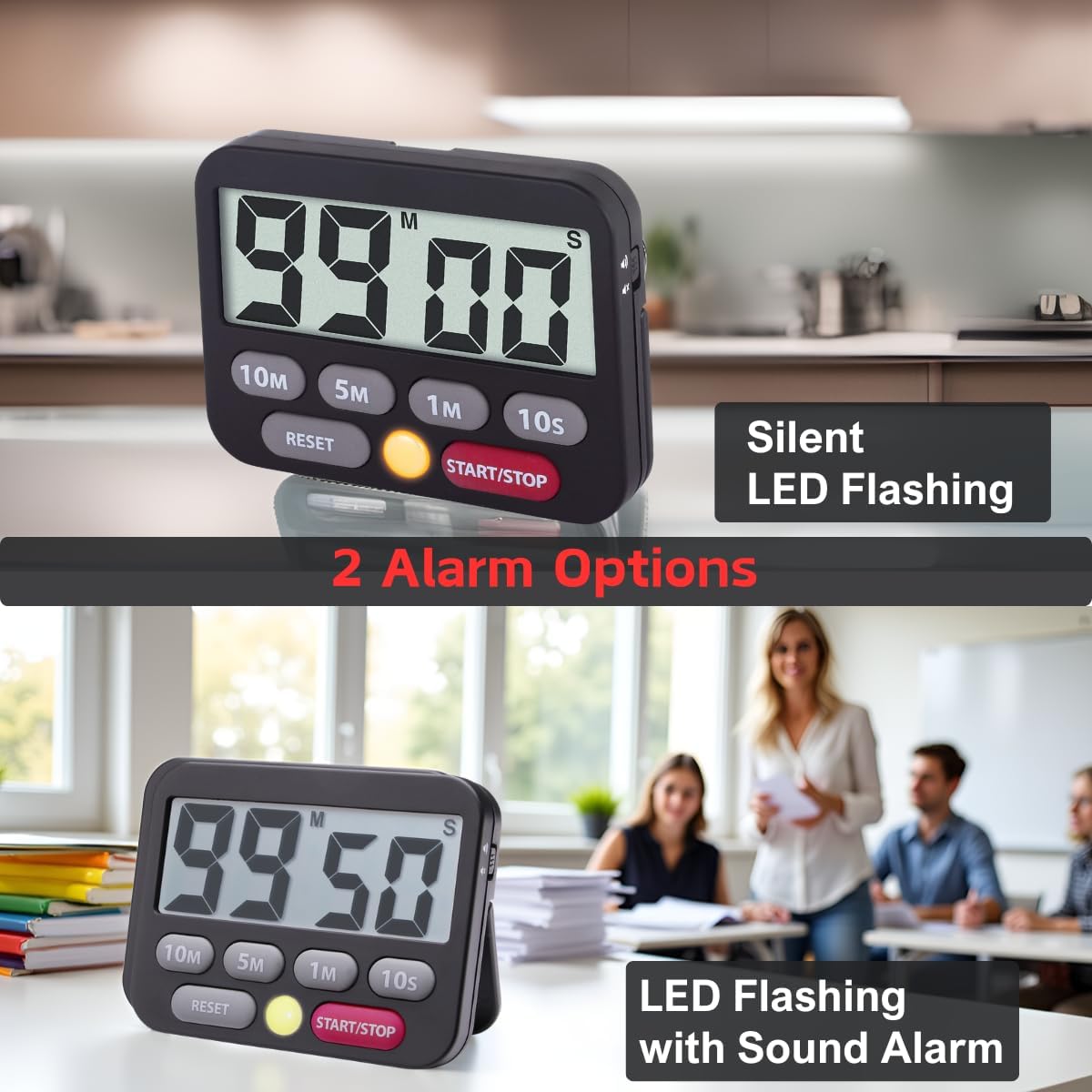 Searon Digital Kitchen Timer, Magnetic, LED Alert, Kickstand for Cooking Classroom Homework Fitness