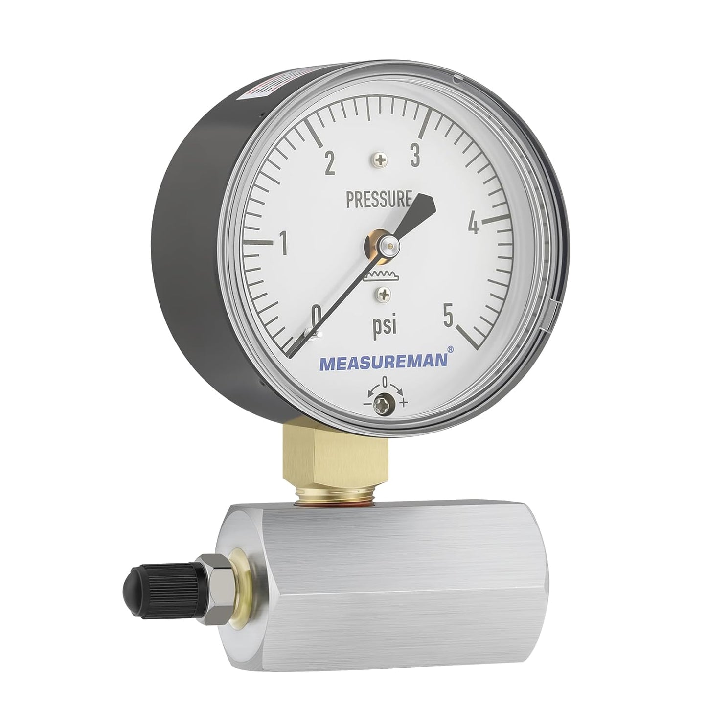 MEASUREMAN Diaphragm Type Capsule Low Pressure Gauge with Valve，3/4" FNPT Connection， 2-1/2" Dial, Adjustable, 0-5Psi