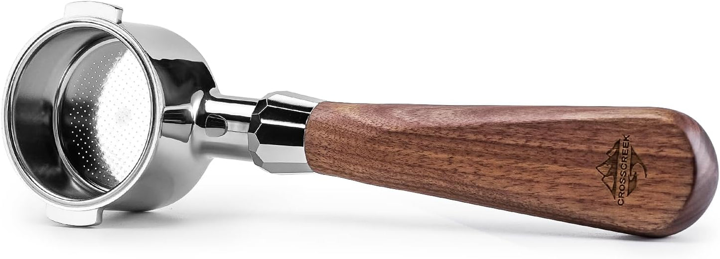 51mm Espresso Bottomless Portafilter with 2 Ear | Fits De’Longhi ECP3420 / EC155 / BCO430 / EC260 Espresso Machine | Stainless Steel Basket and Walnut Handle | Espresso Accessories