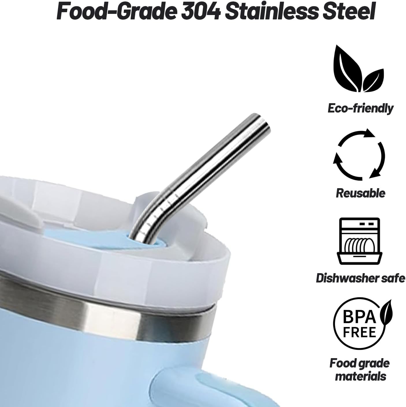 VEHHE Stainless Steel Stanley Straws, 4 Pack 12.5-inchs Long Reusable Stanley Cup Straw with Cleaning Brush (Silver)