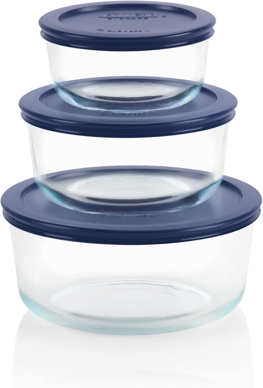 Pyrex Simply Store (3-Pack) Glass Food Storage Containers Set, (2, 4 & 7 Cup) Meal Prep Containers With BPA-Free Lids, Dishwasher & Microwave Safe