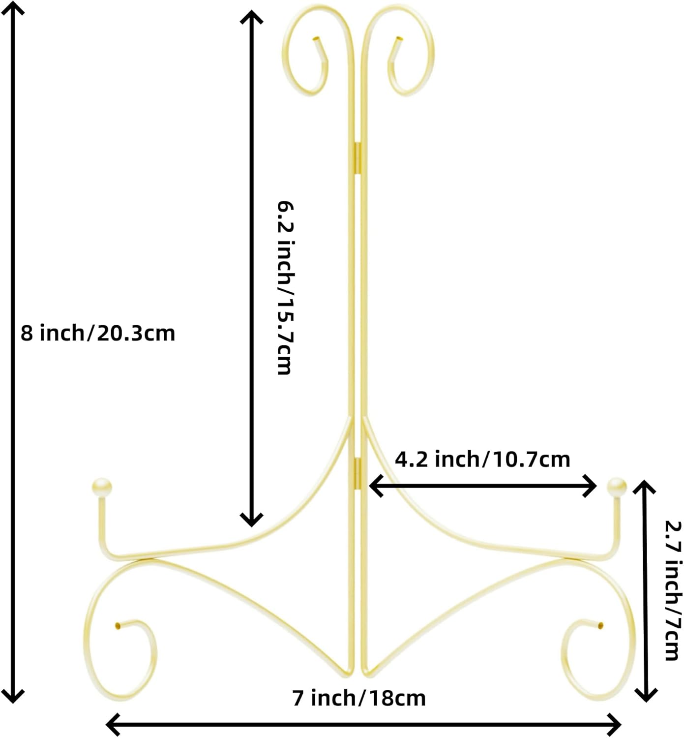 Plate Display Stands with Hinged Folding Design, 8 Inch Picture Frame Stand for Tables, Decorative Easels for Plates, Photos, Cards and Books, 8’’ Gold