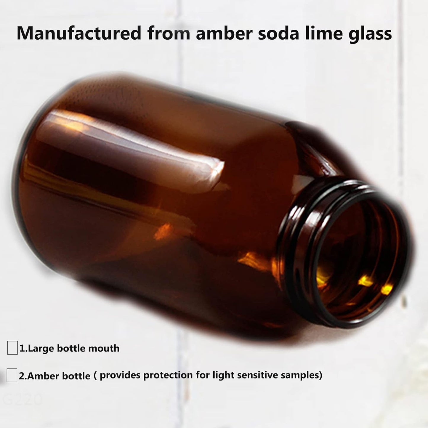 Wide Mouth Packer Bottle, Amber Glass, 120 ML (4 OZ) Capacity with 38-400 Black Polyethylene Screw Cap Lined PE Septa, Package of 24 Units