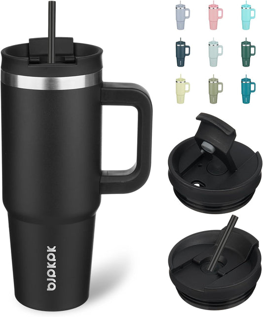 BJPKPK 30oz Stainless Steel Insulated Tumbler With Handle And Lid Straw Travel Coffee Mug Thermal Cup,Black