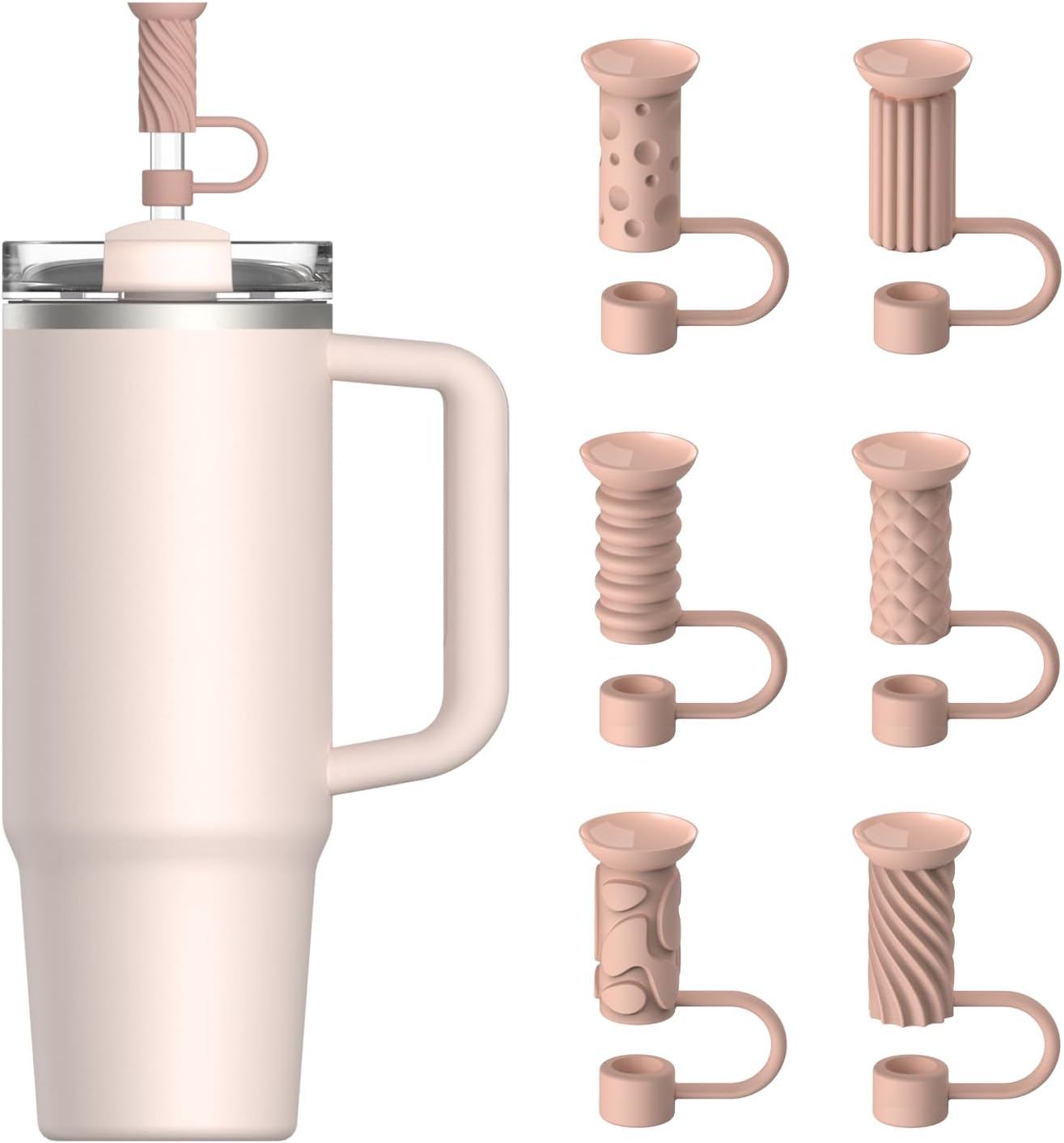 YOTIME Silicone Straw Covers Cap, 6 Pcs Reusable 0.39in/10mm Suction Cup Straw Toppers for Stanley Cup 40 30 oz, Pink