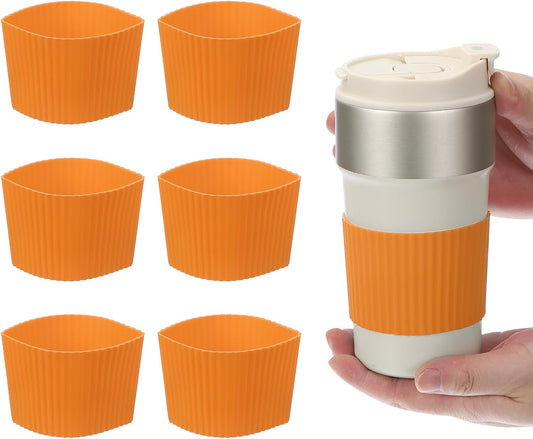 uxcell 6Pack Coffee Cup Sleeves, Reusable Silicone Heat Resistant Cup Protective Sleeve Nonslip Mug Protector Cover for Home Travel Coffee Mug Glasses Water Bottle Boots, Orange