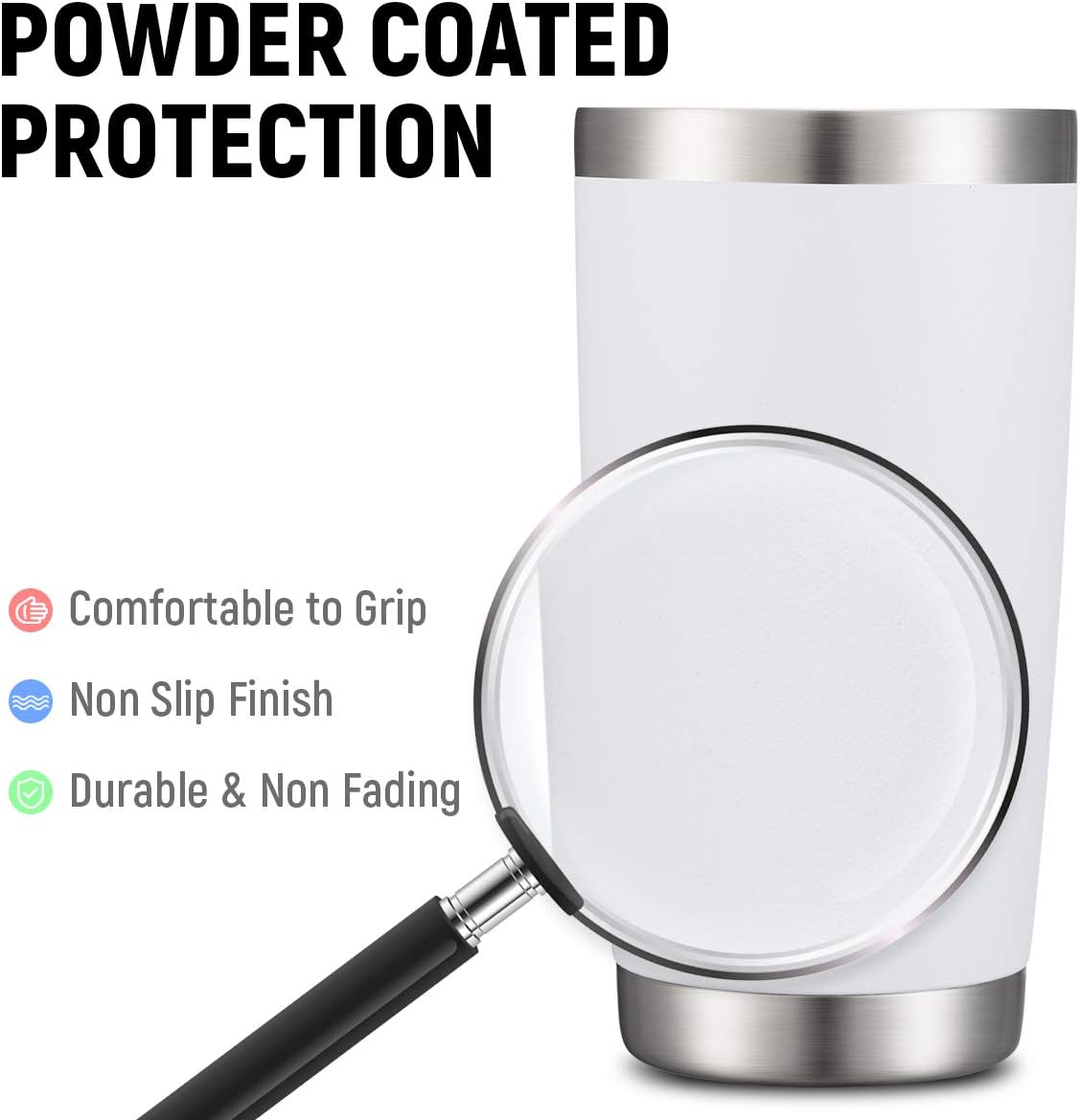 COMOOO 20oz White Tumbler Double Wall Vacuum Insulated Travel Mug Stainless Steel Coffee Mug with Lid and Straw Durable Powder Coated Insulated Coffee Cup for Cold & Hot Drinks (White,12 pack
