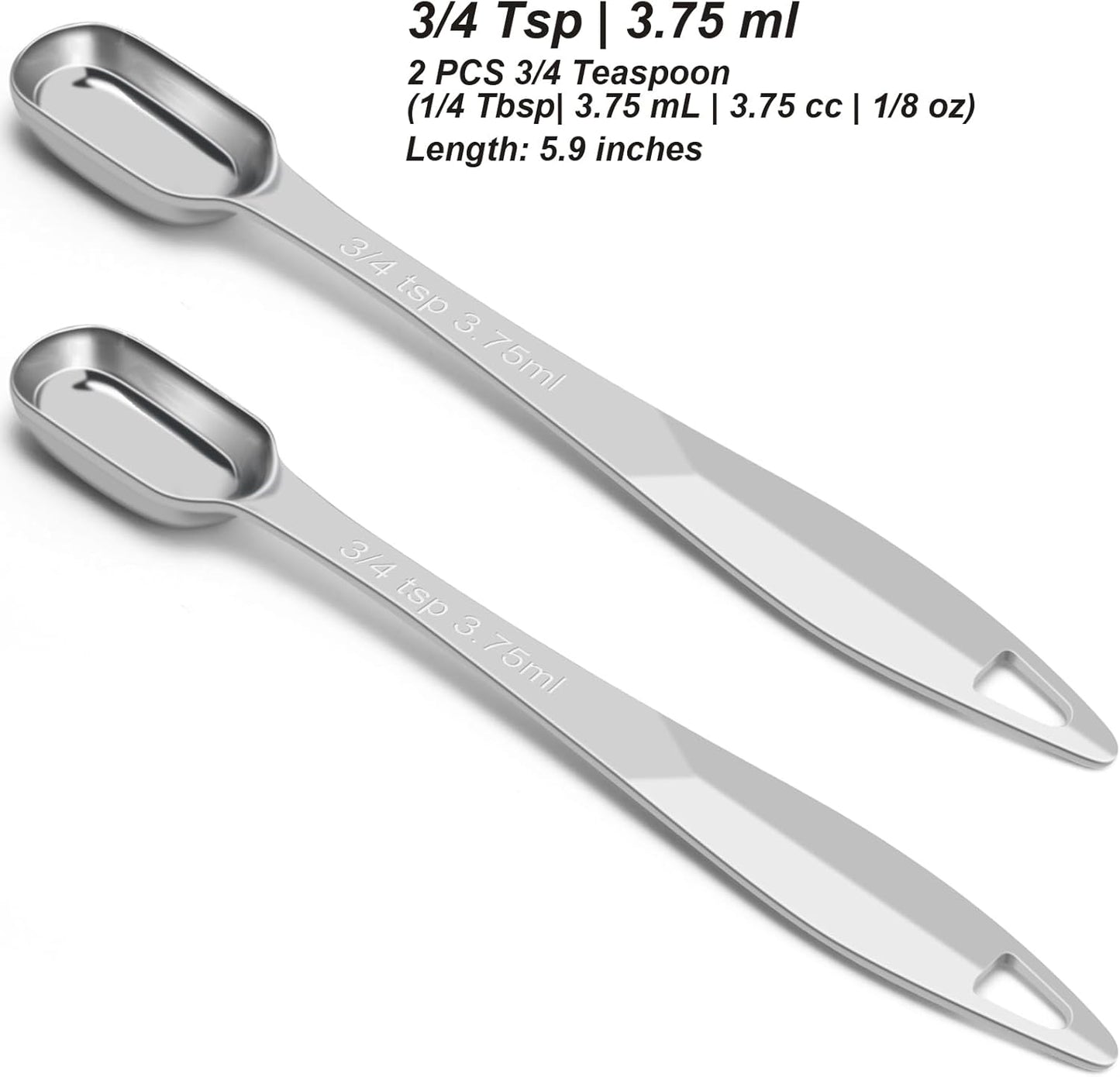 2 Pcs 3/4 Teaspoon(| 3.75 mL | 3/4 Tsp | 1/4 Tbsp | 3.75 cc | 1/8 oz) Stainless Steel Single Measuring Spoon, Long Handle Metal Measuring Spoon, Kitchen Gadgets for Cooking & Baking