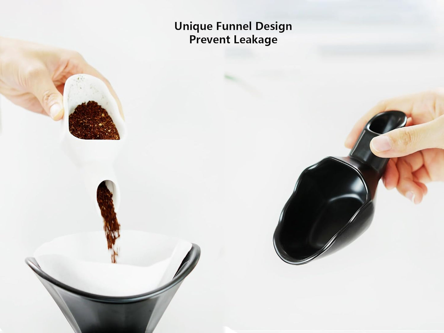 Coffee Bean Measuring Scoop with Funnel Coffee Bean Dosing Cup Ceramic Ground Coffee Spoon For Coffee Tea Sugar Flour (White)