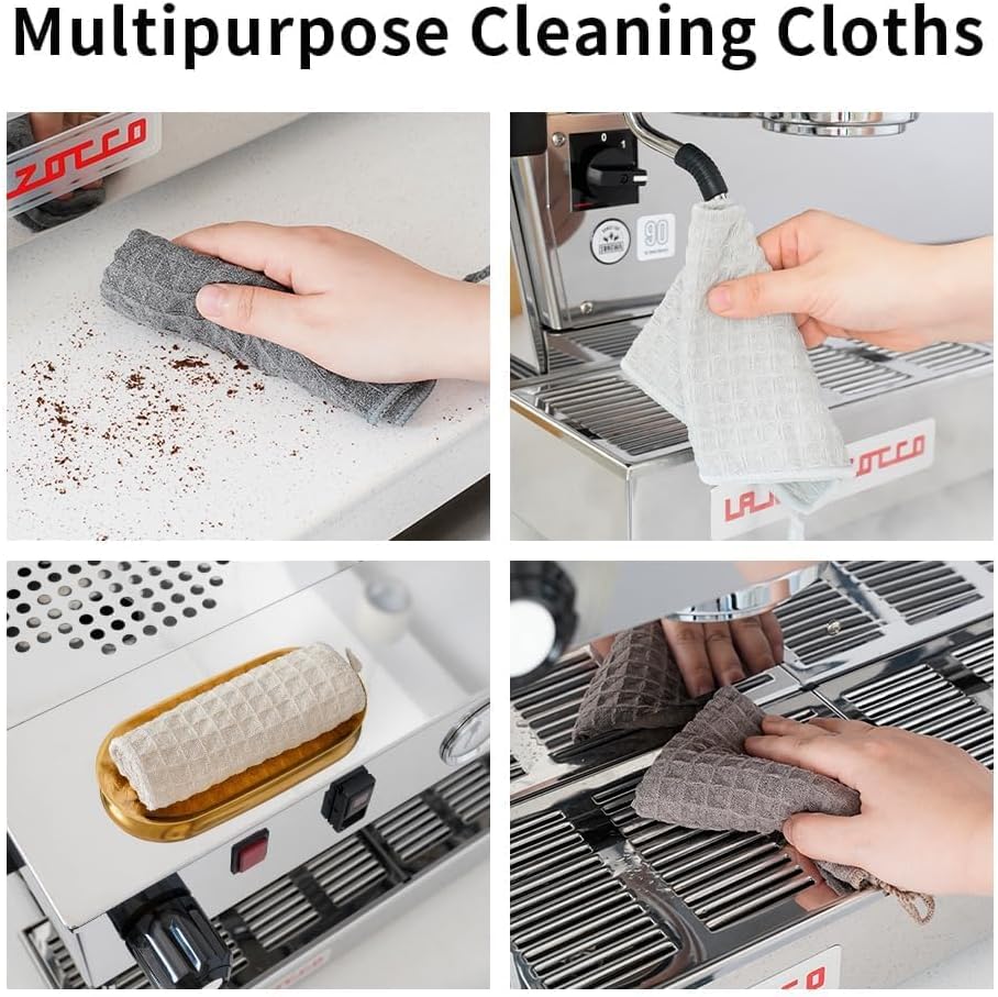 watchget Barista Microfiber Cloths - 4 Pack (12"x12") Professional Cleaning Towels for Espresso Machines, Steam Wands & Countertops Essential Coffee Bar Accessories