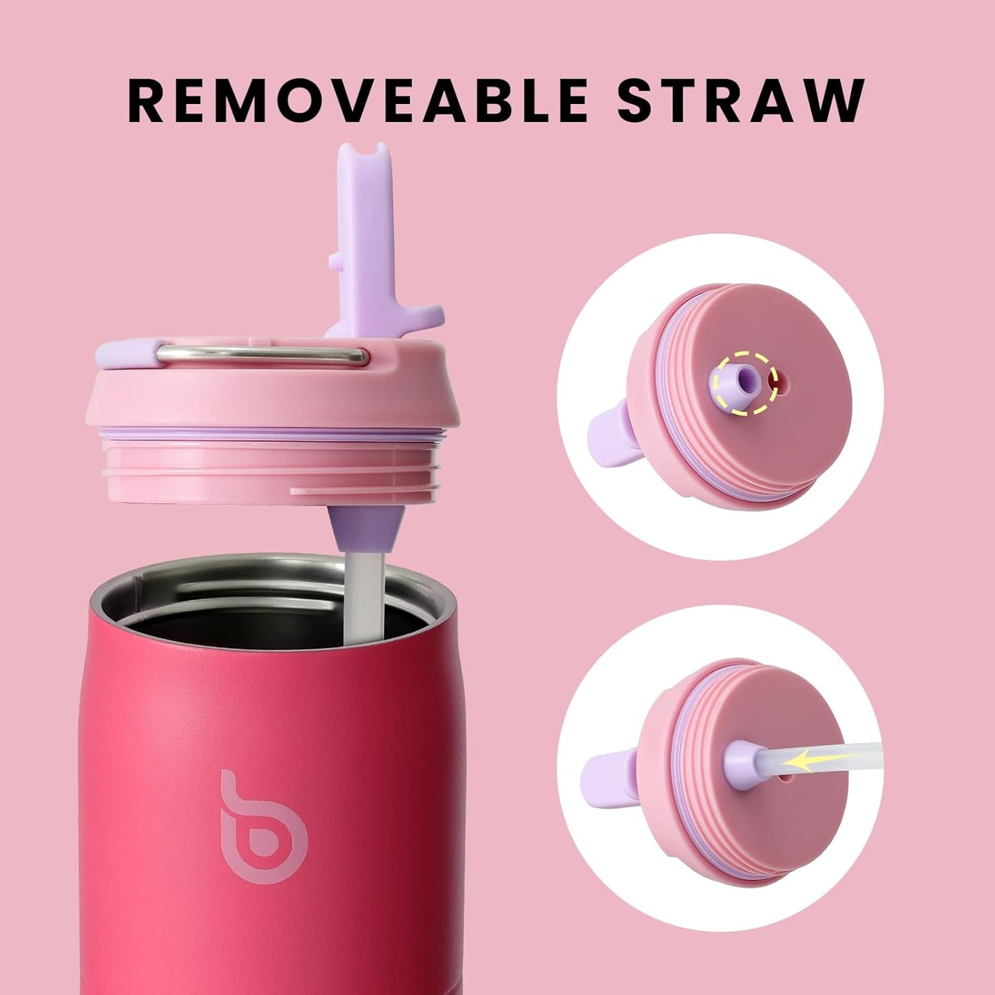 BOTTLE BOTTLE Stainless Steel Water Bottle with Straw Lid and Handle 32 oz Insulated Cup for Sports Travel Gym Hiking Leak-Proof Wide Mouth Water Bottles for Men and Women Pink Sunset
