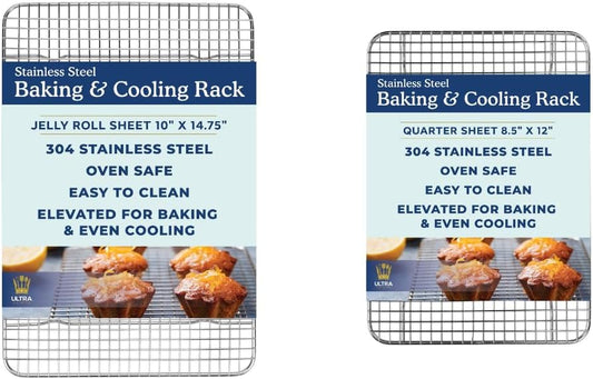 Ultra Cuisine Heavy Duty 100% Stainless Steel Cooling Rack for Cooking and Baking - Baking Rack & Wire Cooling Rack - Fits Quarter and Jelly Roll Sheet Pans - 8.5''x 12'' & 10''x 14.75''