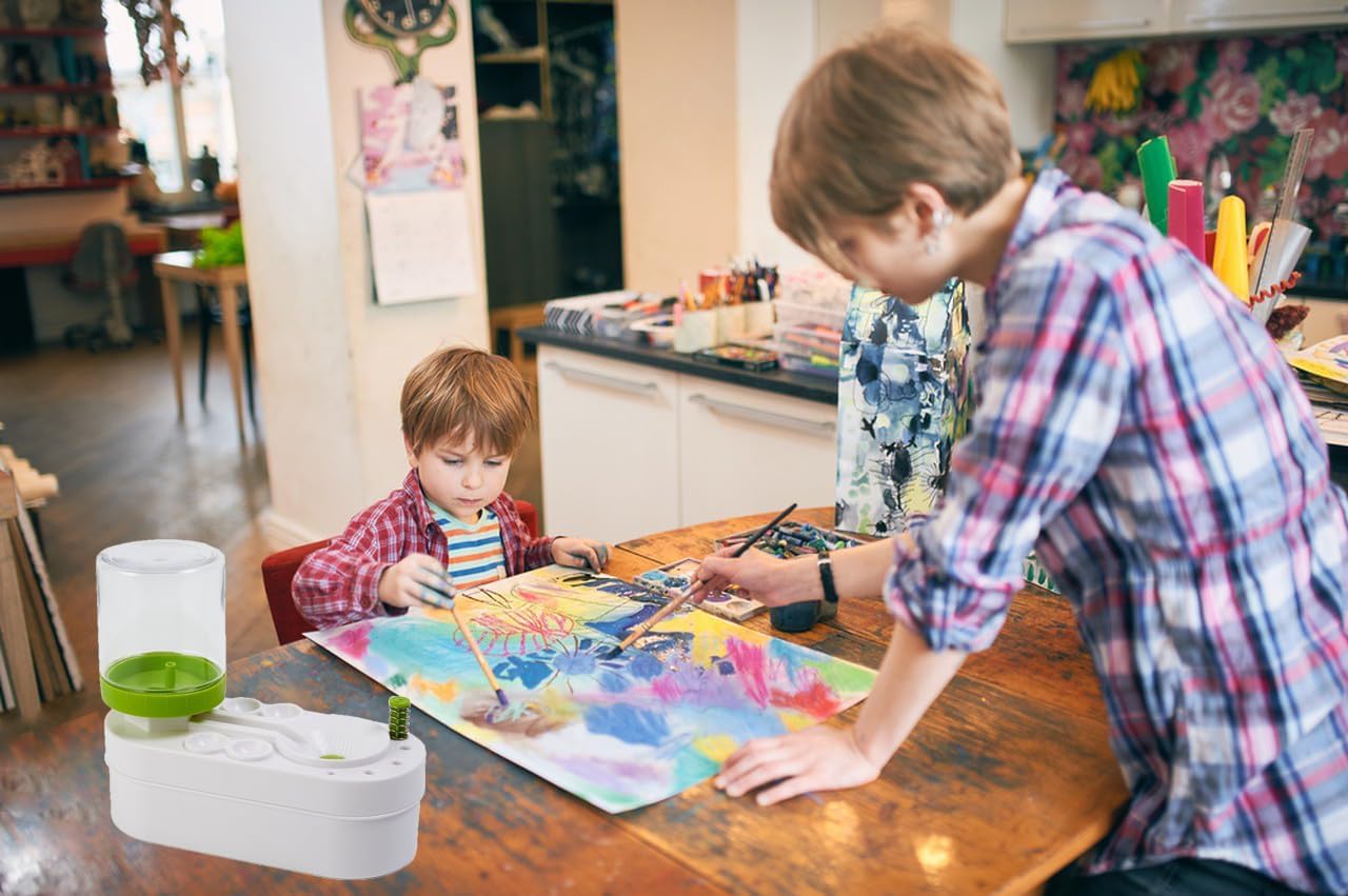 2025 Upgraded Paint Brush Cleaner Tool Brush Rinser, Watercolor/Oil-Based Paintbrush Cleaners, Painting Station Flush My Brush, Gift for Artist Kids Adults and Girls, Pre-Assembled(Green)