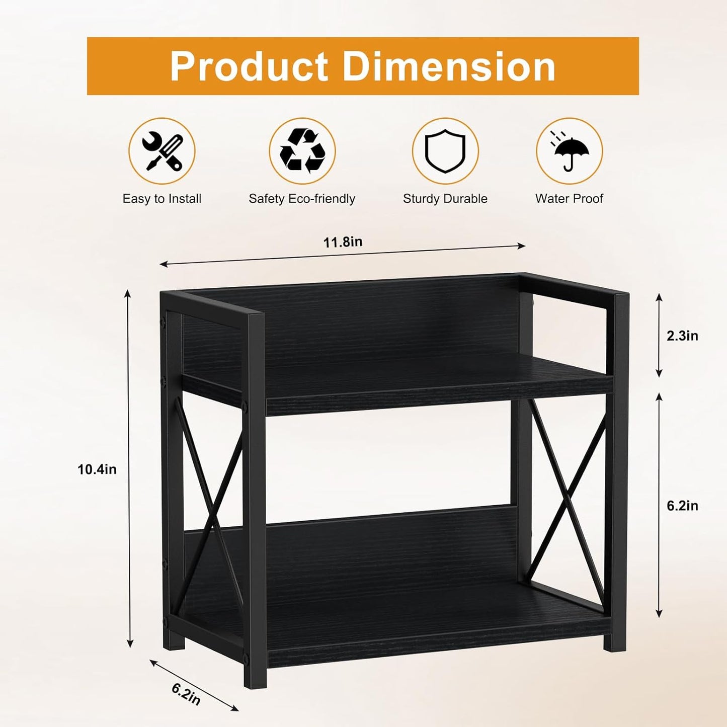 Giikin Kitchen Counter Shelf, 2 Tier Kitchen Spice Rack Organizer for Countertop, Wood Coffee Bar Organizer for Home (Black, S)