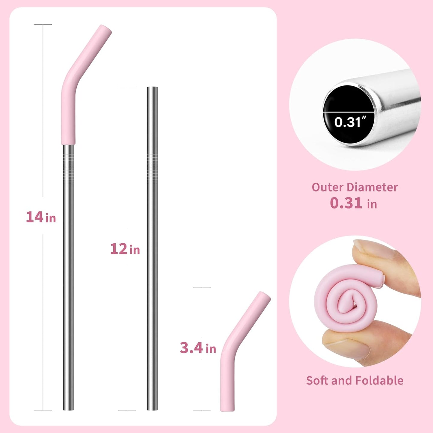 Metal Straw Reusable for Stanley Cup 40 oz Tumbler, Stainless Steel Replacement Straight Straw for Simple Modern, Meoky, Owala Tumbler for 40 oz Tumblers, Cleaning Brush, 1 Portable Bag