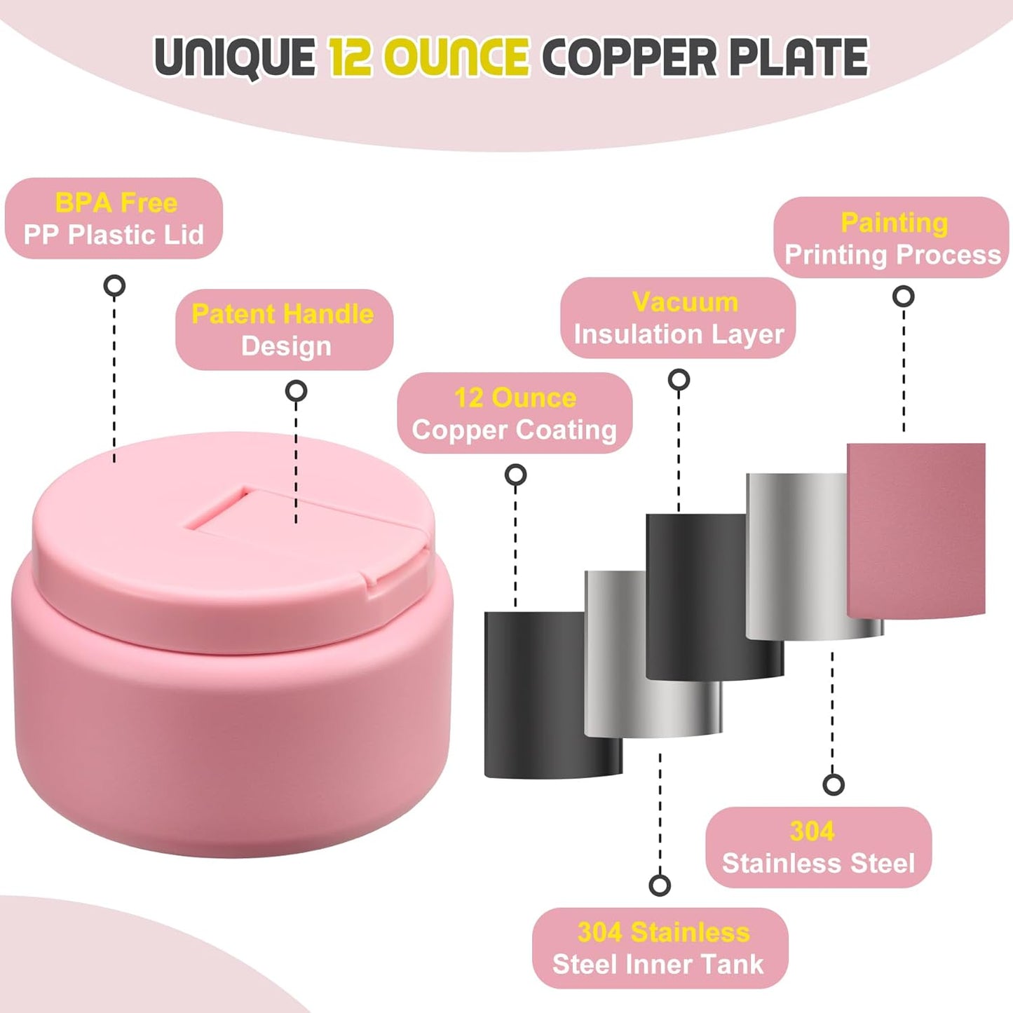 13.5oz Soup Thermo for Hot Food Kids with Buckle Lid Insulated Vacuum Food Jar Wide Mouth Leakproof Stainless Steel Lunch Container- Pink