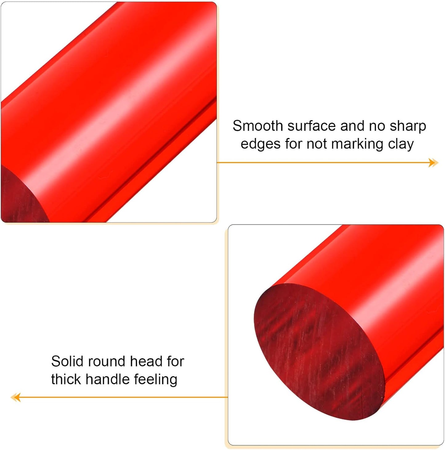 HARFINGTON Acrylic Clay Roller 6 Inch x 1 Inch Solid Non-Stick Plastic Round Tube Roller Polymer Clay Rod Fondant Rolling Pin for Shaping, Sculpting, Modeling DIY Crafts, Red