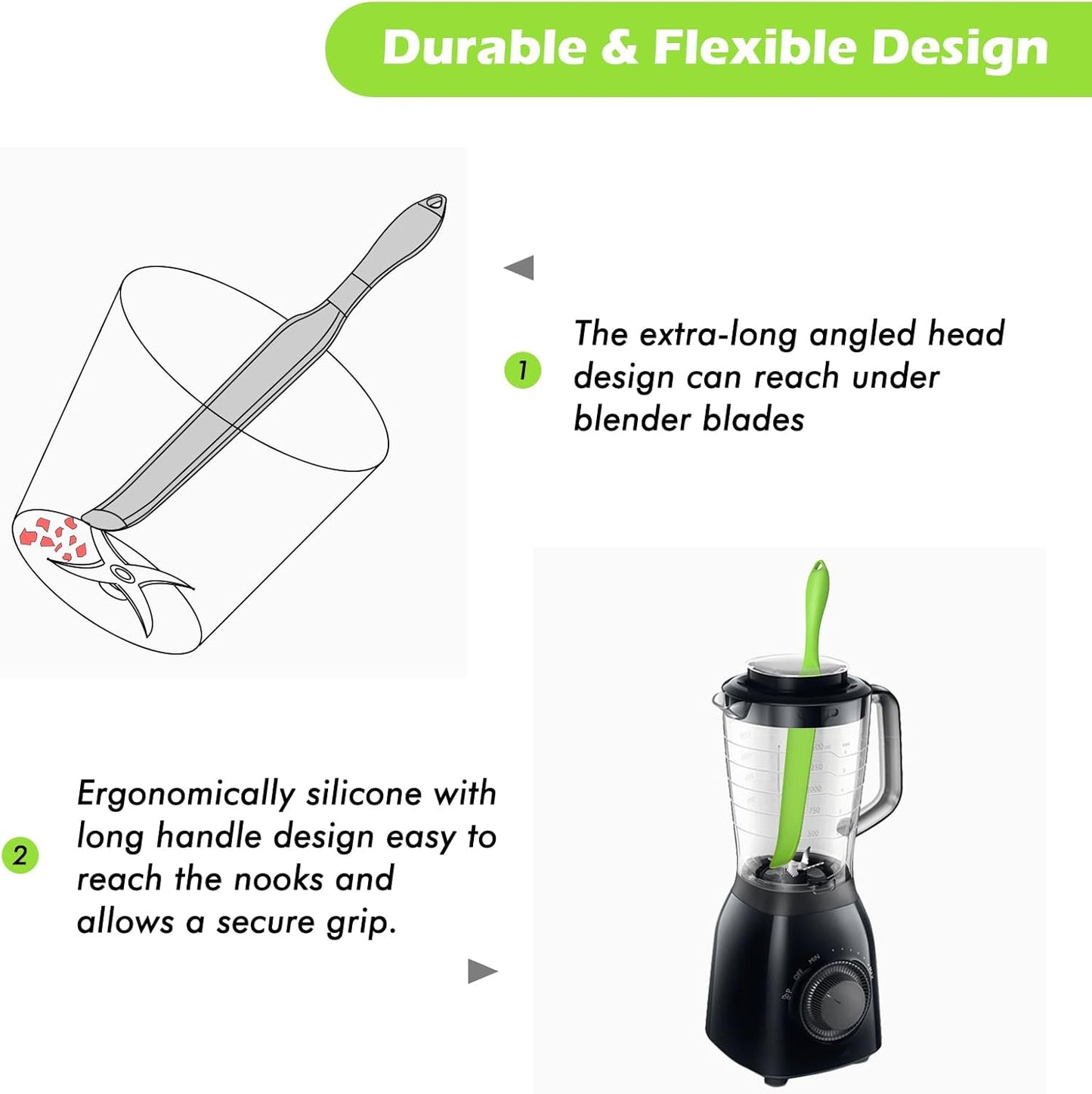 Demao Silicone Blender Spatula & Scraper for Vitamix - Under-Blade & Jar Accessory with Long Handle, Nonstick Surface and Hanging Holes (Green)