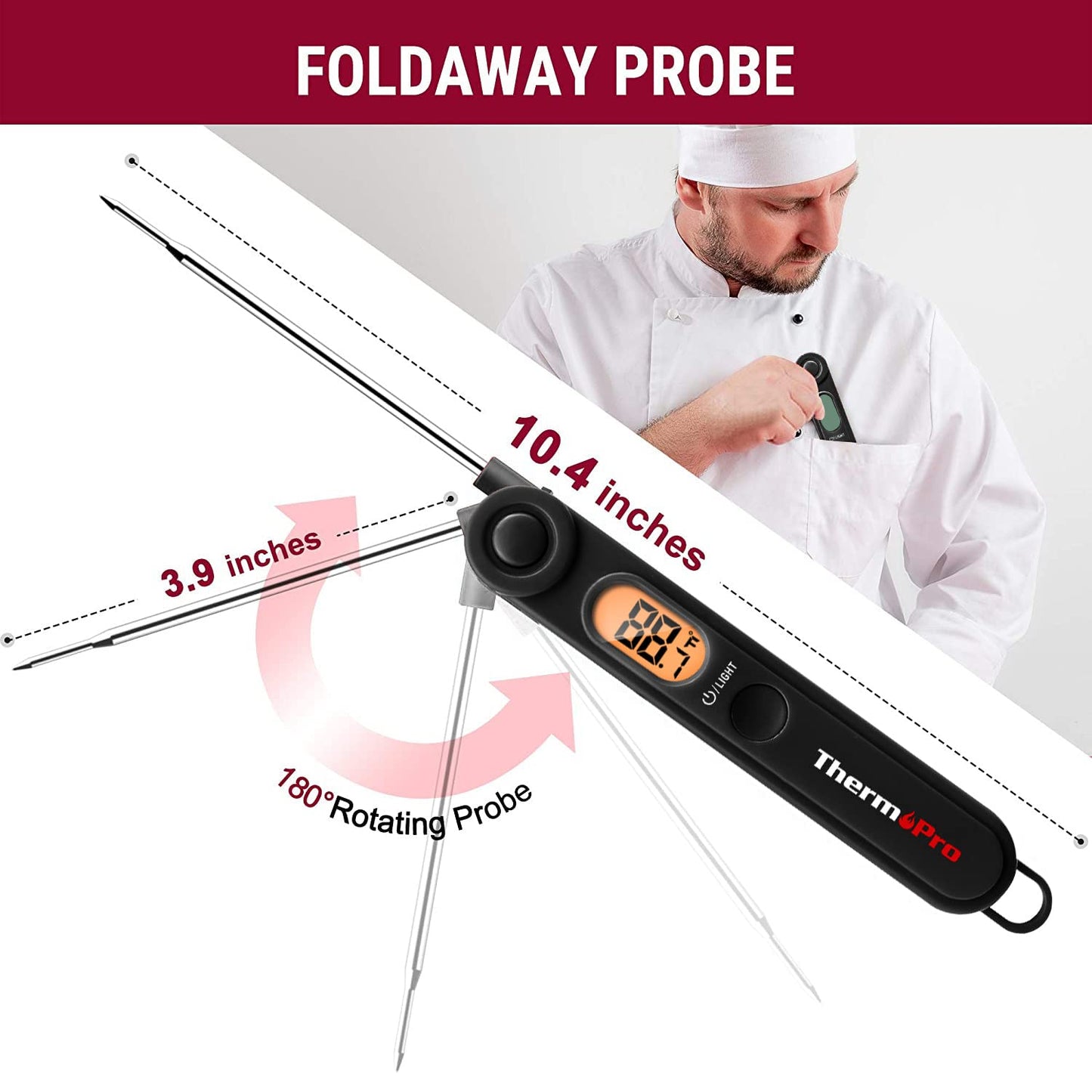 ThermoPro Digital Meat Thermometer with Temperature Indicator, Instant Read Food Thermometer with Probe and Backlight for Oil Deep Fry Smoker BBQ Grill Kitchen Candy