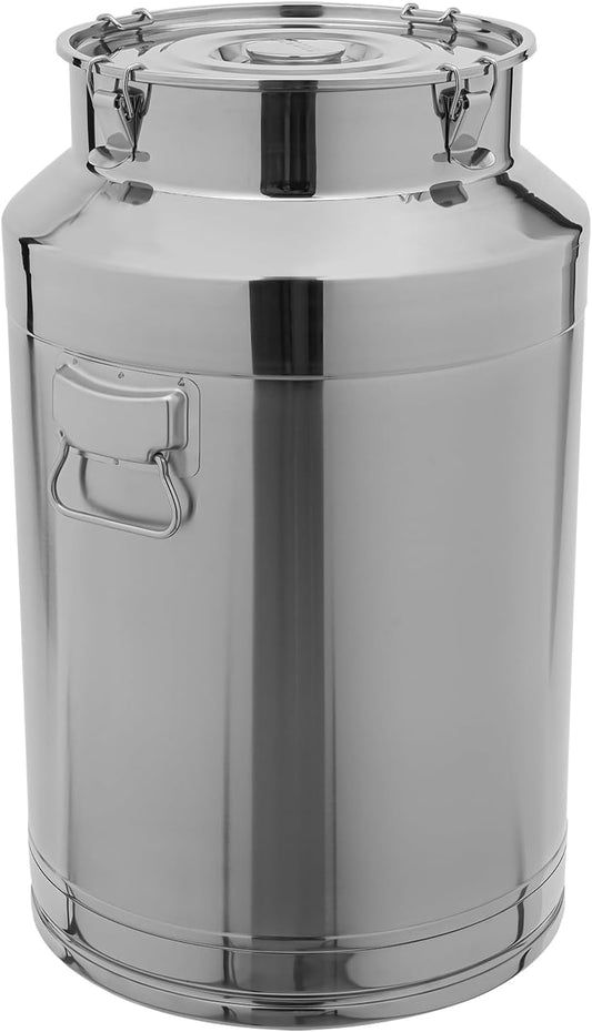 11.81in Thickened Stainless Steel Milk Can Large Liquid Container Storage,Stainless Steel Milk Bucket With Sealing Lid and Carry Handle,for Wine, Oil Storage Transport (76L/20Gal)