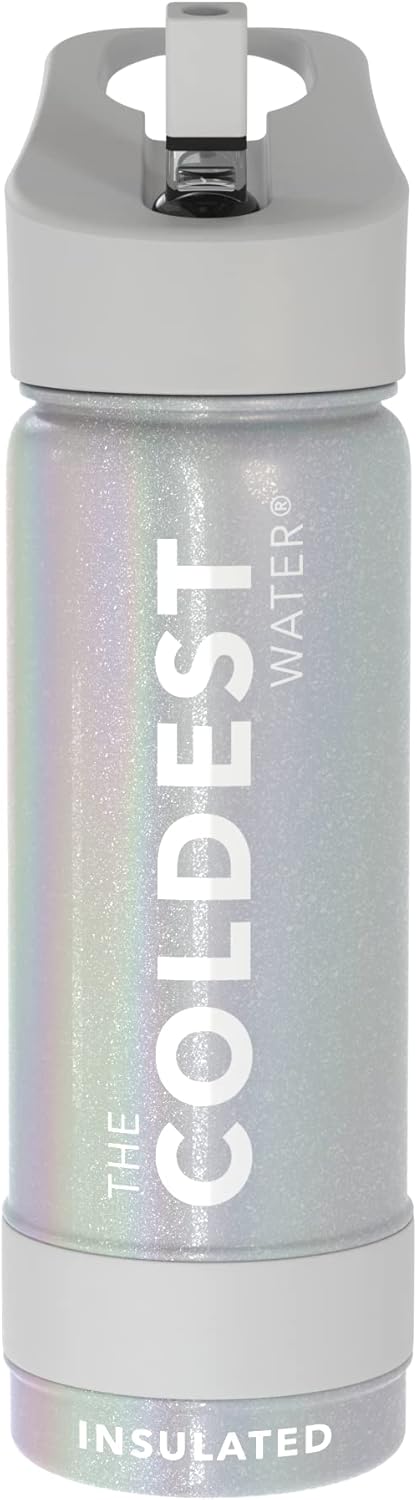 Coldest Insulated Water Bottle with Straw Lid - Stainless Steel Metal Insulated Bottle for Men & Women (Supernova Silver Glitter, 18 oz)