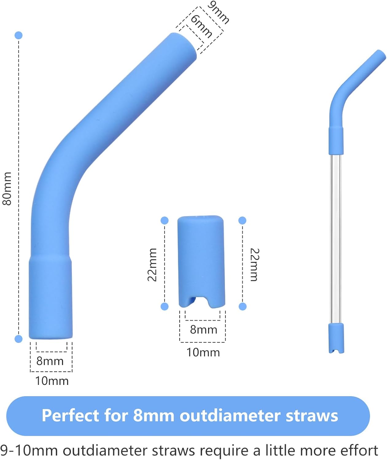 12 Pcs Silicone Straw Tips with Bottom Sleeve Reusable Silicone Tips for Metal Straws Food Grade Rubber Straw Tips Flex Elbow Straw Covers for Stanley Cup Tumbler Fit for 8-10mm Diameter Straws
