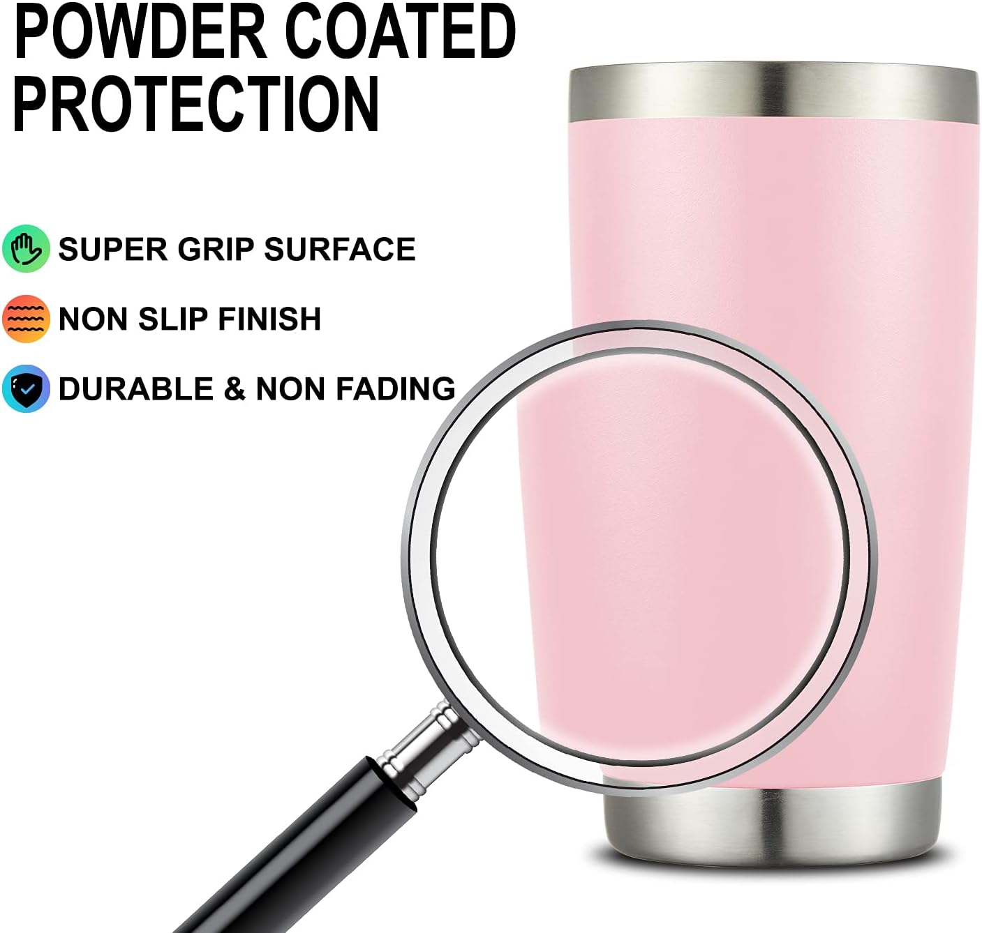 COMOOO 20oz Double Wall Vacuum Insulated Travel Mug Stainless Steel Tumbler with Lid and Straw Durable Powder Coated Insulated Coffee Cup for Cold & Hot Drinks (Pink, 12 pack