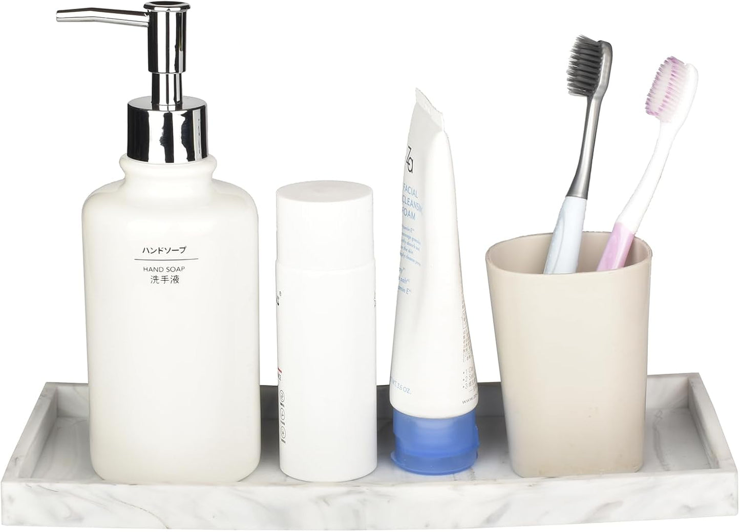 DNC Silicone Bathroom Tray for Counter, 2PC 11.8" Vanity Tray for Countertop, Kitchen Sink Soap Tray for Dish Holder Dispenser Toilet Tank Desk Organizer Marble White