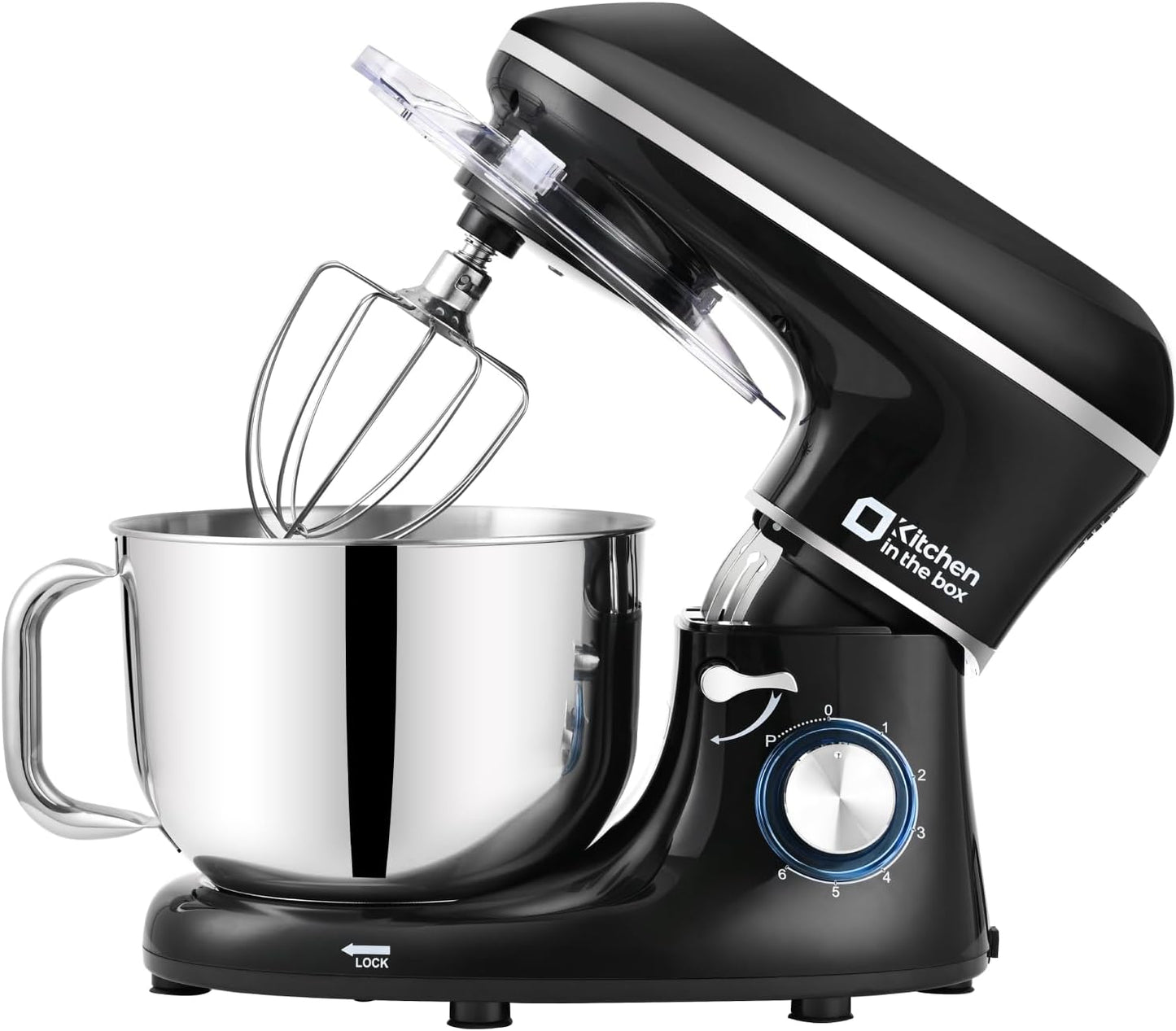 Kitchen in the box Stand Mixer, 6.5QT 660W Electric Kitchen Mixer, 6-Speed Tilt-Head Food Mixer with Dough Hook, Wire Whip, Beater, Dishwasher Safe (Black)