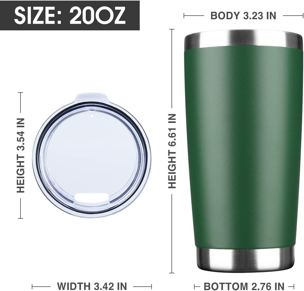 20oz Tumbler Bulk Stainless Steel Vacuum Insulated Tumblers with Lid Double Wall Travel Mug,Powder Coated Coffee Cup, Suitable for Ice Drinks and Hot Beverage (Dark green 12pack)