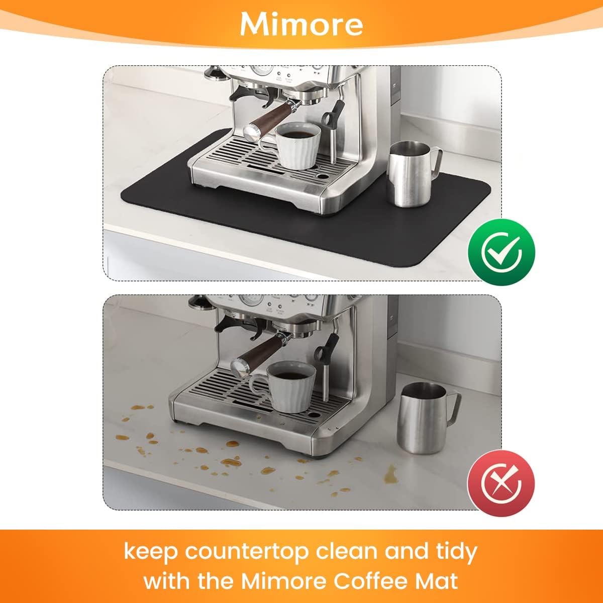 Mimore Coffee Mat - 18x24 Inch Black Countertop Mat - Absorbent, Hides Stains, Rubber Backed - Dish Drying Mat Fits Under Coffee Maker or Espresso Machine (Compatible with Ninja Luxe Cafe)
