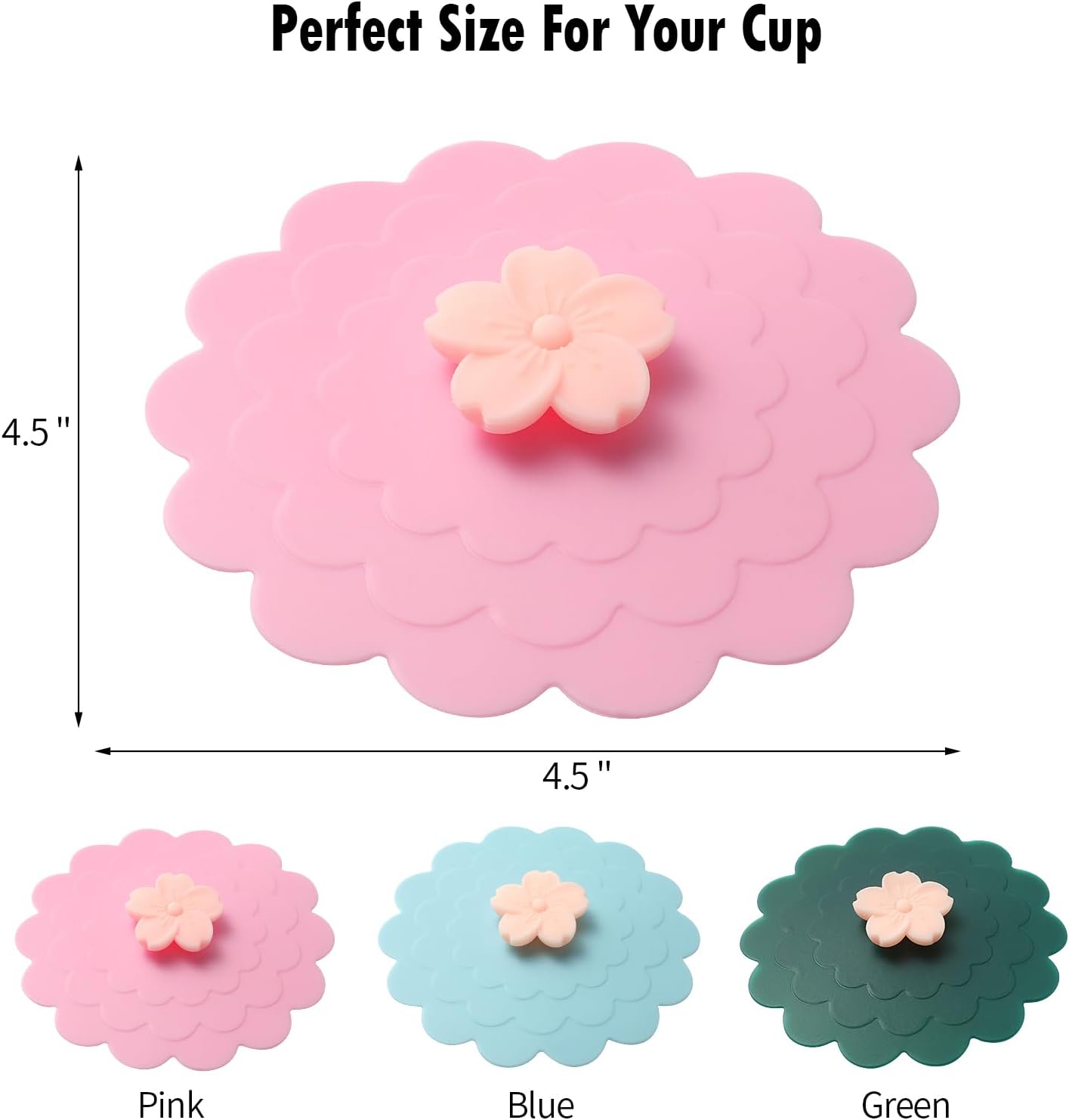 Peach blossom Silicone Cup Covers (Set of 3) ， Multicolored Silicone Lids for Mugs, Cups, Tea Pots,Flexible Mug Covers，Hot Cup Lids for Coffee & Tea