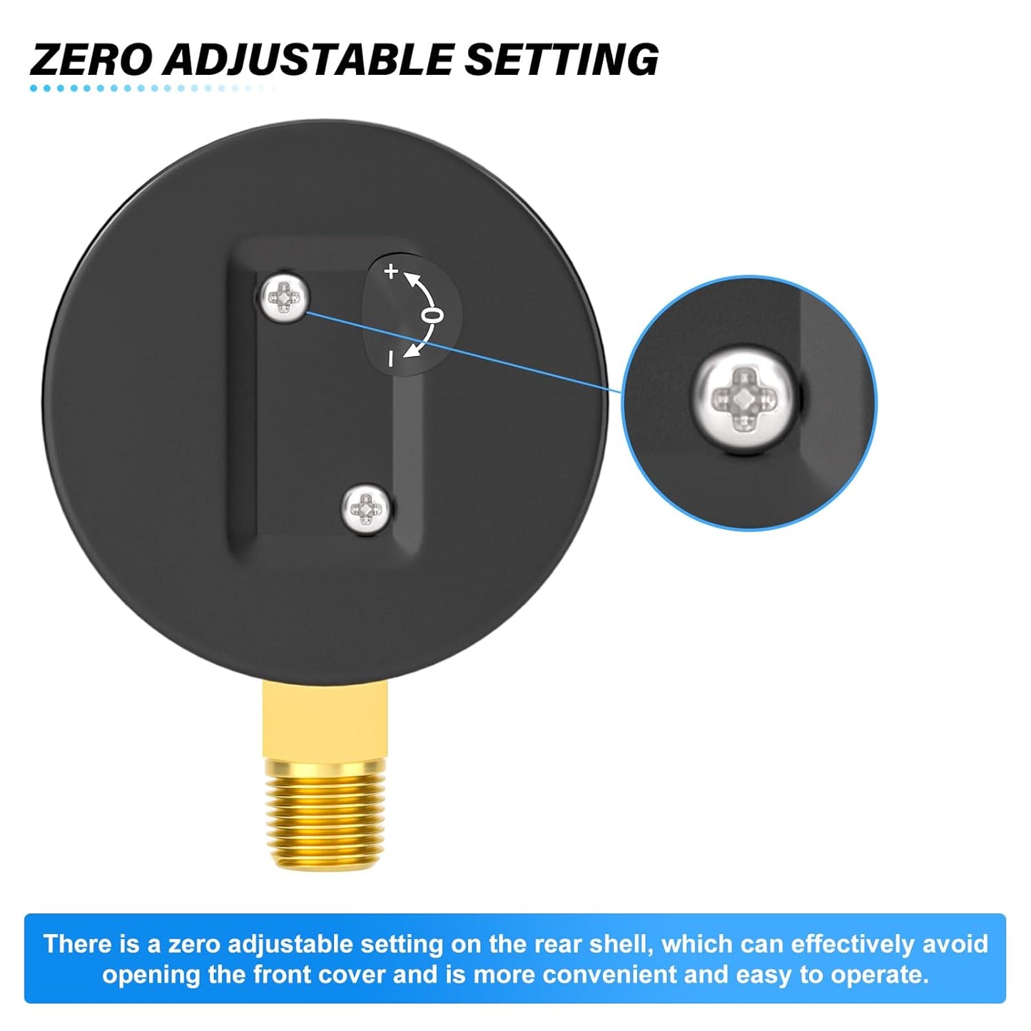 MEANLIN MEASURE 0-5Psi Diaphragm Type Capsule Low-Pressure Gauge, Water Column Gauge, 2.6" Dial, 1/4" NPT, Rear Adjustable Knob, with 1/2" NPT and 3/8" NPT Hex Bushing, Lower Mount