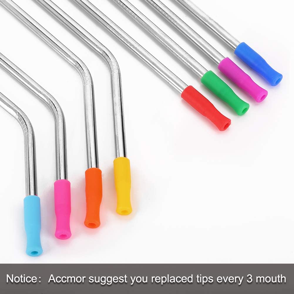 22Pcs Reusable Straws Tips, Silicone Straw Tips, Multi-color Food Grade Straw Tip Covers Only Fit for 1/4 Inch Wide(6MM Out diameter) Stainless Steel Straws by Accmor