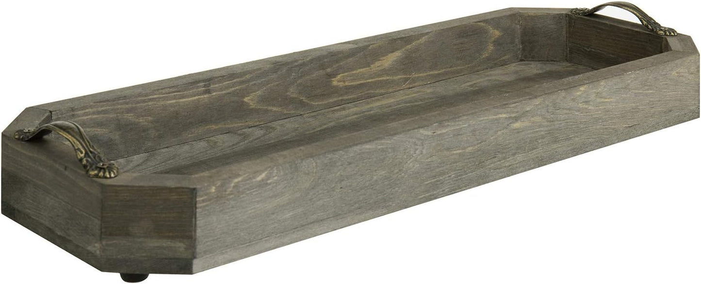 MyGift Wooden Vanity Tray, Rustic Gray Solid Wood Toilet Tank Tray - Decorative Octagonal Cosmetic Organizer with Antique Metal Handles