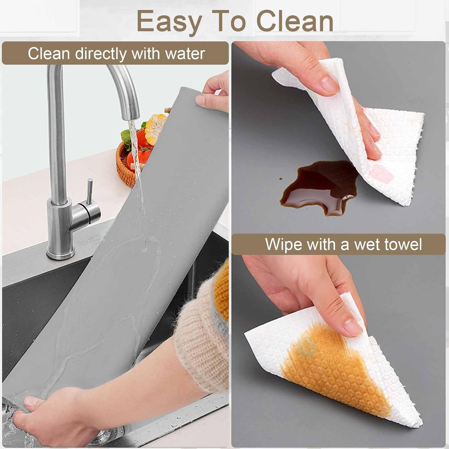 49.2"x15.7"(125cmx40cm) Large Silicone Mats for Kitchen Counter, Non-Slip Placemats, Heat Resistant Countertop Protector, Waterproof Craft Mat, Black
