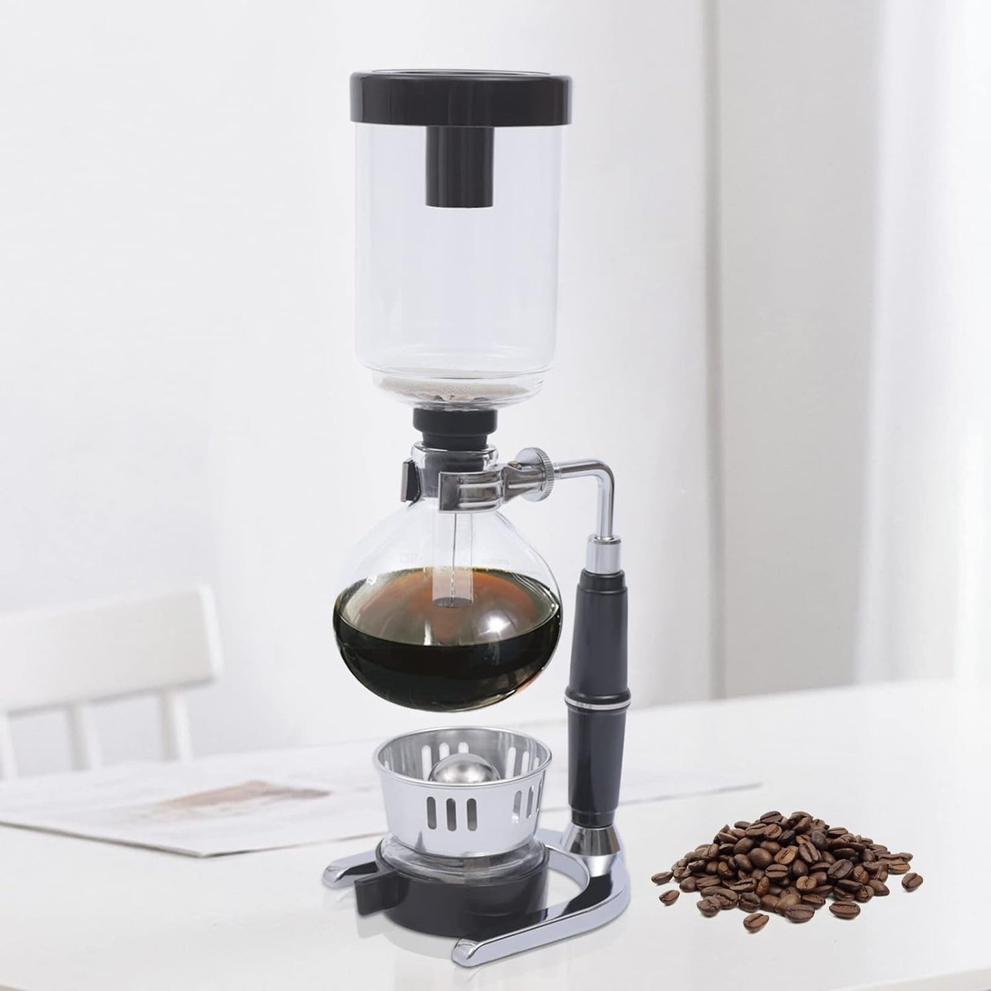 Siphon Syphon Coffee Maker Tabletop Glass Siphon Pot Syphon Coffee Maker Siphon Vacuum Coffee Maker Black (3 Cups(360ml))