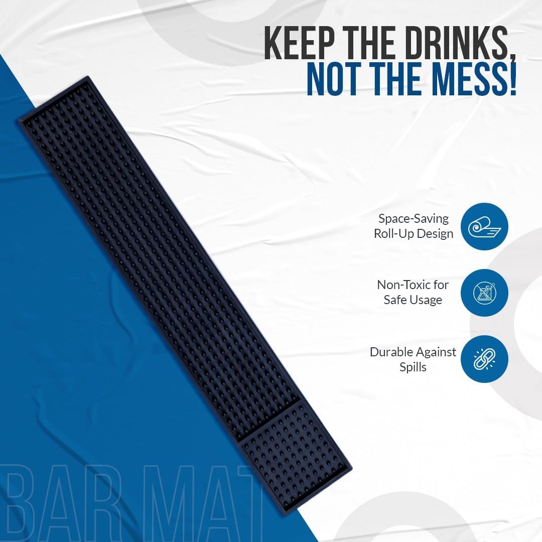 Bar Mats for Countertop by ProTensils - 18" x 3" Bar Rail Mat, Black Rubber Bar Mats for Bartending, Bar Service Drip Mat, Home Bar, Coffee Bar Mat Spill Matt (3 Pack)