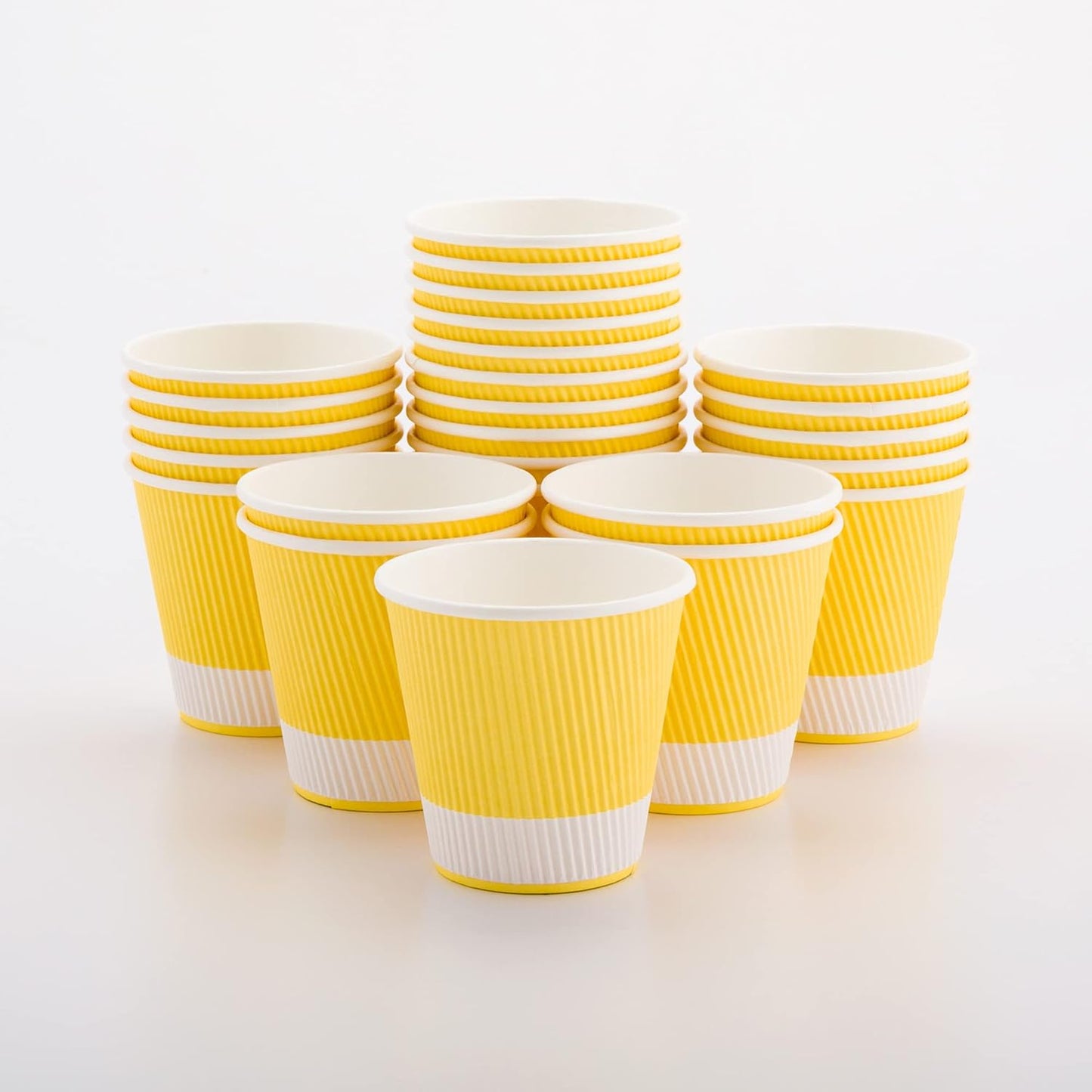 Restaurantware 8 Ounce Double Wall Disposable Coffee Cups, 500 Insulated Light Yellow Paper Tumblers with Ripple Wall Design, Lids Sold Separately for Hot Drinks like Tea, Coffee and More