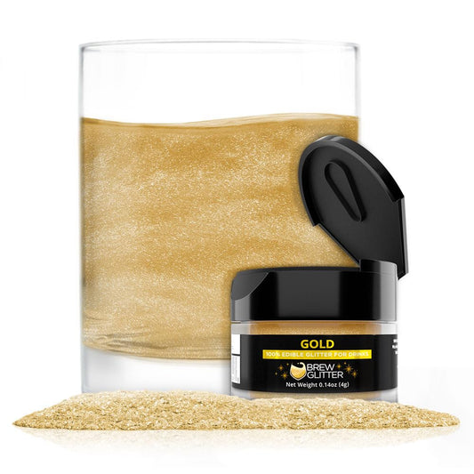 Brew Glitter Gold Edible Drink Glitter 1x 4g Jar for Cocktails, Beer, & Beverages