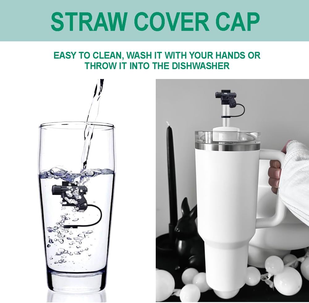 Gun Silicone Straw Covers for Stanley Cup, Reusable, Cute Straw Toppers Accessories for Tumblers, 2PCS Decorative & Personalized Straw Cover Cap (a)