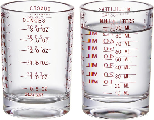 2 Pack Shot Glass Measuring Cup Set,3 oz/90 ML Liquid Heavy High Espresso Glass Cup,Dishwasher Safe,Measurement of Dry and Liquid Ingredients(Red Line)