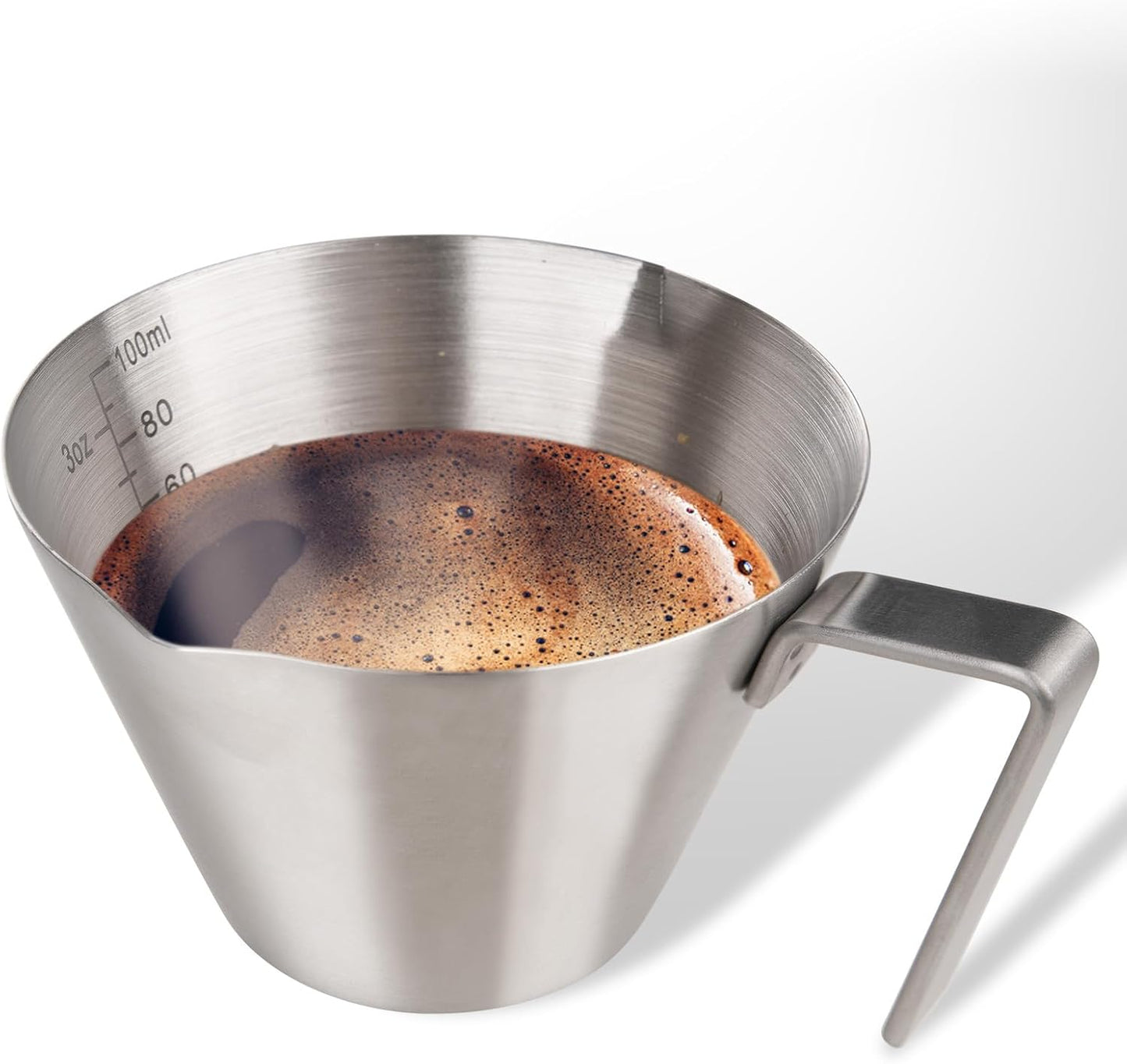 YARRAMATE Espresso Cup with Handle, Stainless Steel Espresso Accessories, Double Spout Metal Measuring Cup with Dual Scale, Espresso Shot pitcher with V-Shaped Mouth, 3.4OZ/100ML