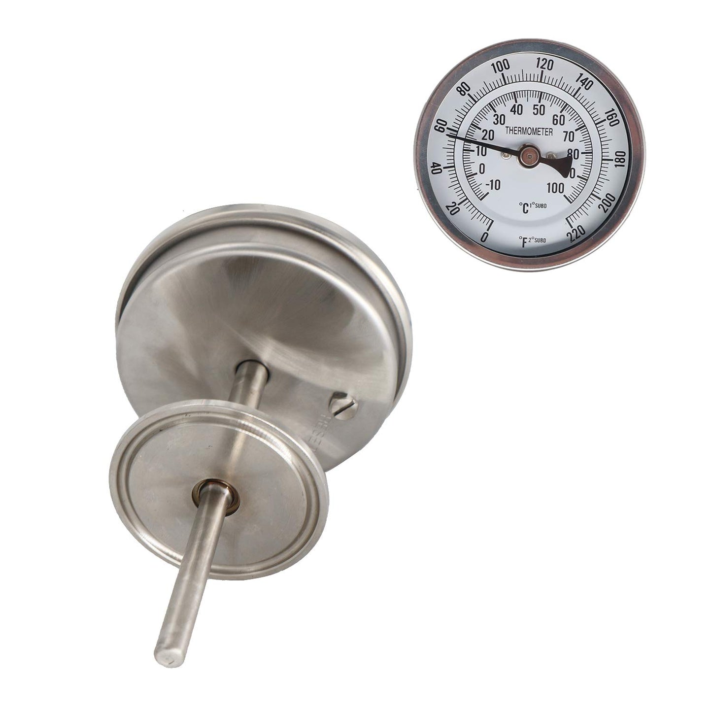 Stainless Steel Bi-Metal Thermometer,1.5" Tri-clamp 4" Stem, 3" Dial, 0 to 200 F Degrees