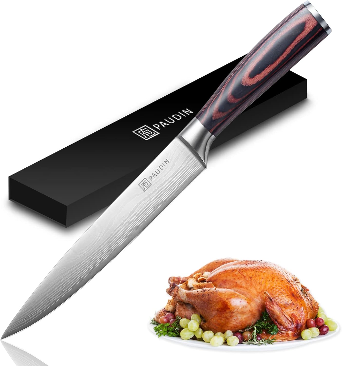 PAUDIN Carving Knife 8 inch, Ultra Sharp Brisket Slicing Knives, Premium Meat Cutting Knives German Stainless Steel, BBQ Knife with Ergonomic Handle, for Slicing Roast, Meats and Vegetables