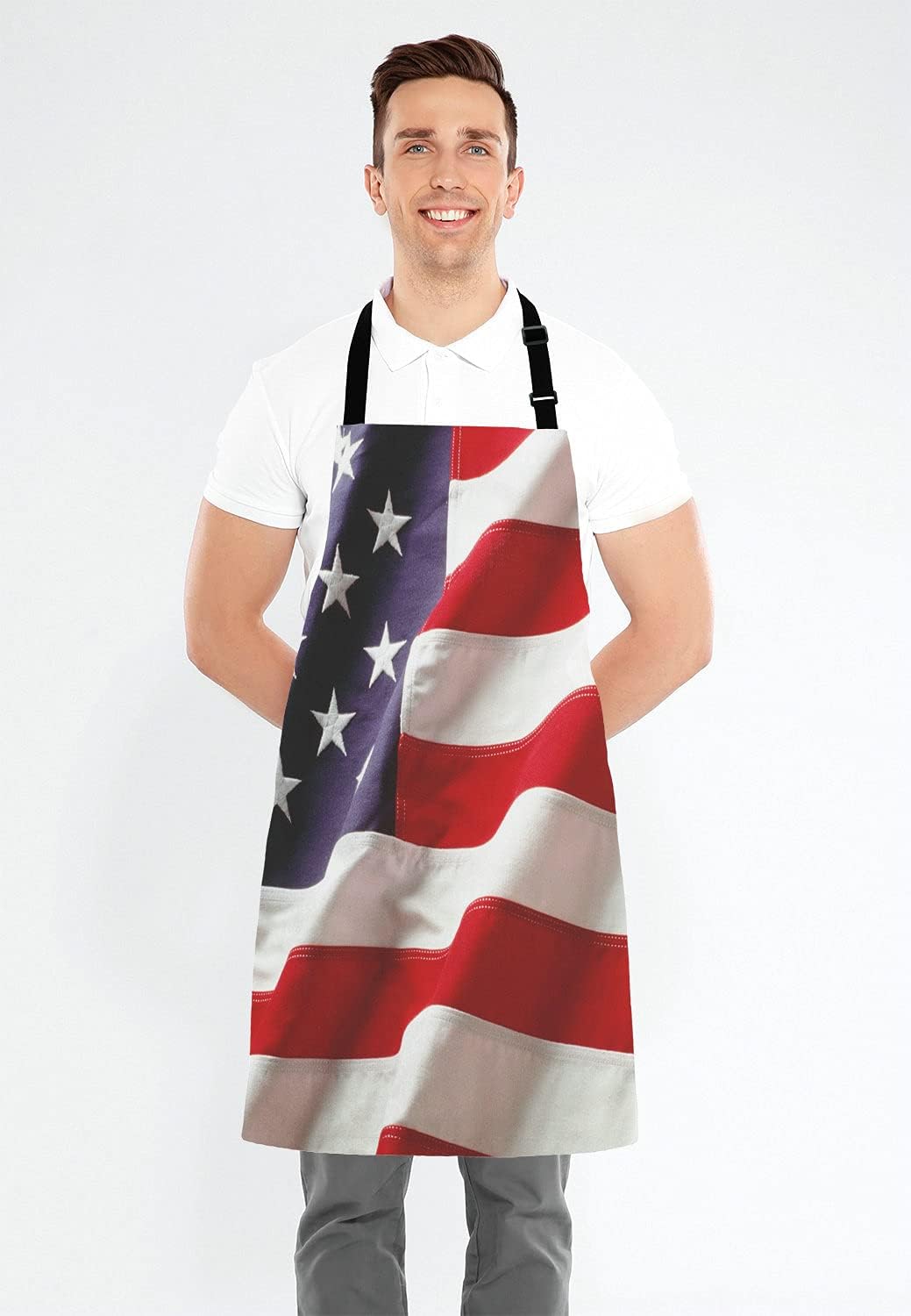 USA Flag Kitchen Cooking BBQ Chef Apron,Amercan Flag Apron for Men, Women - Dad Presents, Presents for Men - Birthday, Mothers Day Presents for Mom, Wife, Husband, Brother, Friends